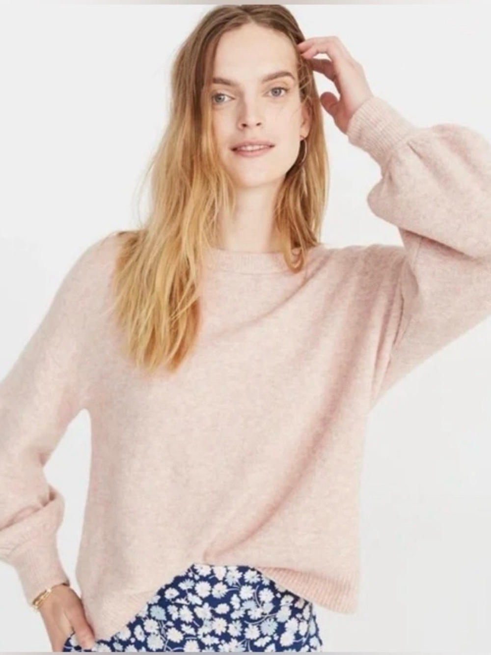 Madewell Women's Soft Balloon Sleeve Crewneck Sweater - Blush Pink